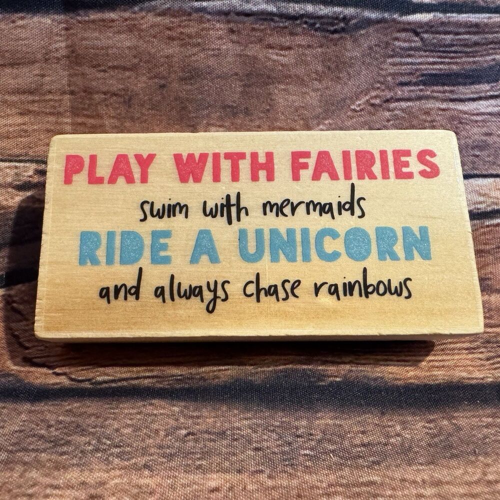 Play with Fairies Ride a Unicorn Wooden Rubber Stamp Mermaid Rainbow Crafting